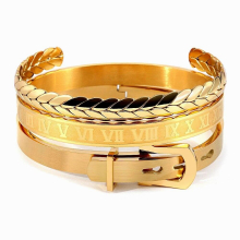 Top Roman Numerals Braided Bracelets Stainless Steel Mens Bangles Jewellery Sets Gift