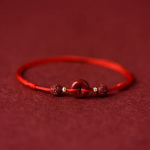 Natural Purple Cinnabar Safety Button Tibetan Buddhist Braided Anklet Knot Lucky Bangle Size Adjust Drop