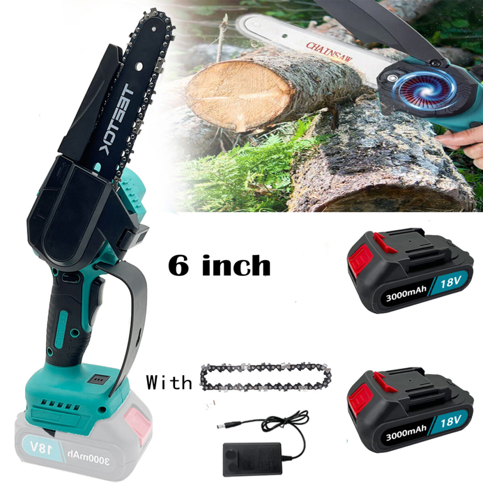 Small Cordless Chainsaw Electric Garden wood Cutter Saw 6 Inch +1xSaw Chain+2x3.0A Battery+Charger-Makita Compatible