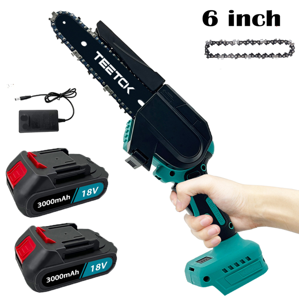 6" Mini Cordless Chainsaw Electric Saw Wood Cutter +2Batteries+Charger-Makita Battery Compatible