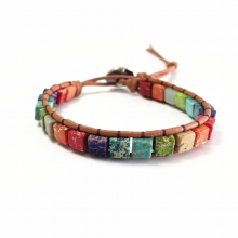 Bohemia 7 Chakra Bracelet Jewelry Multicolor Natural Stone Tube Beads Leather Wrap Bracelet Couples Bracelets