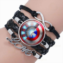 Bracelet Heroes Captain Multilayer Leather Braided Rogers Layer Wrap Braided Bracelet Armband Boy Punk Badges