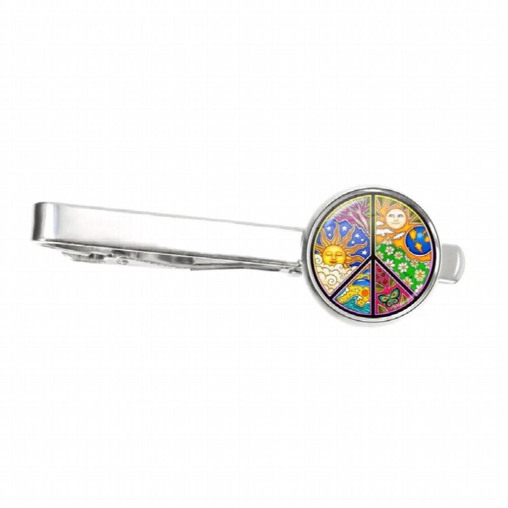Arrival Peace Symbol Tie Clips for Men Wedding Suit Jewelry Accessories Glass Round Hippie Peace Sign Bus Tie Clasp-image-OPC-PCWG6T9-NEW