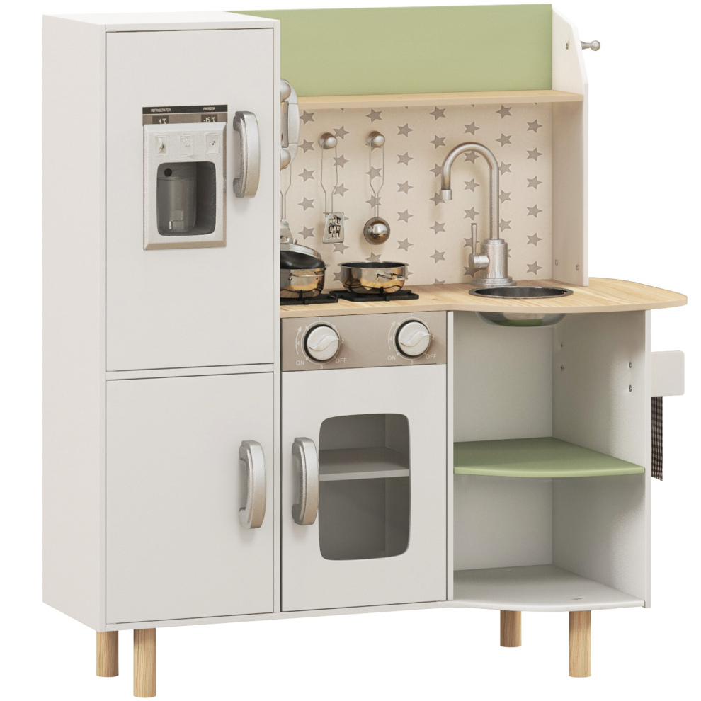 Aiyaplay Toy Kitchen Playset W/ Phone, Ice Maker, Stove, Sink - White