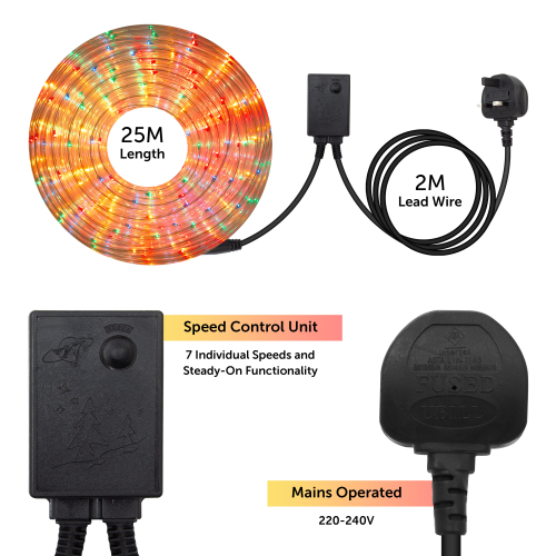 The Christmas Workshop 74870 25m Multi-Coloured Chaser Rope Lights 1