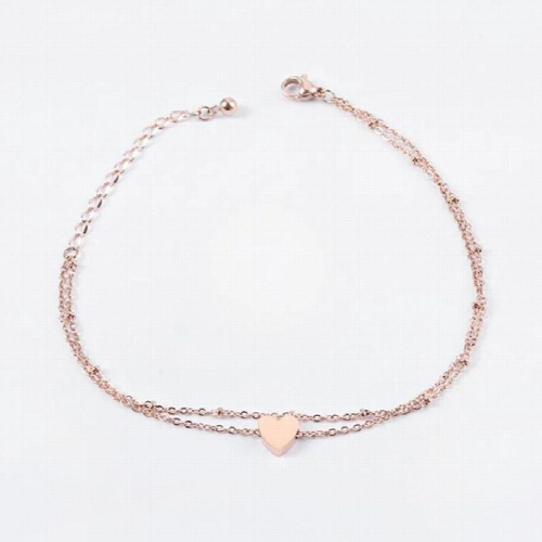 GIRLS DOUBLE LAYER HEART ANKLET ANKLE BRACELET CHAIN ADJUSTABLE 1