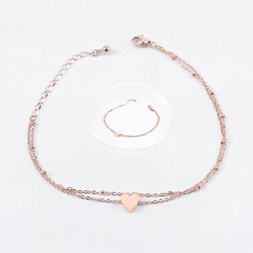 GIRLS DOUBLE LAYER HEART ANKLET ANKLE BRACELET CHAIN ADJUSTABLE 2