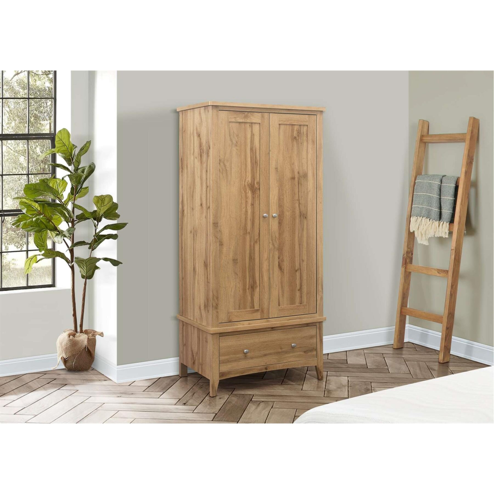 Oak 2 Door Wardrobe 1 Drawer Birlea Hampstead Traditional Bedroom Furniture