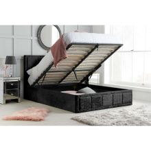 Double Ottoman Bed Black Hannover Frame 4FT6 135cm Storage Crushed Velvet Fabric