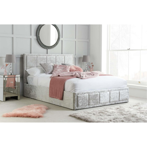 Birlea Double Ottoman Bed Grey Hannover Frame 4FT6 135cm Bedstead Storage Velvet Fabric 1