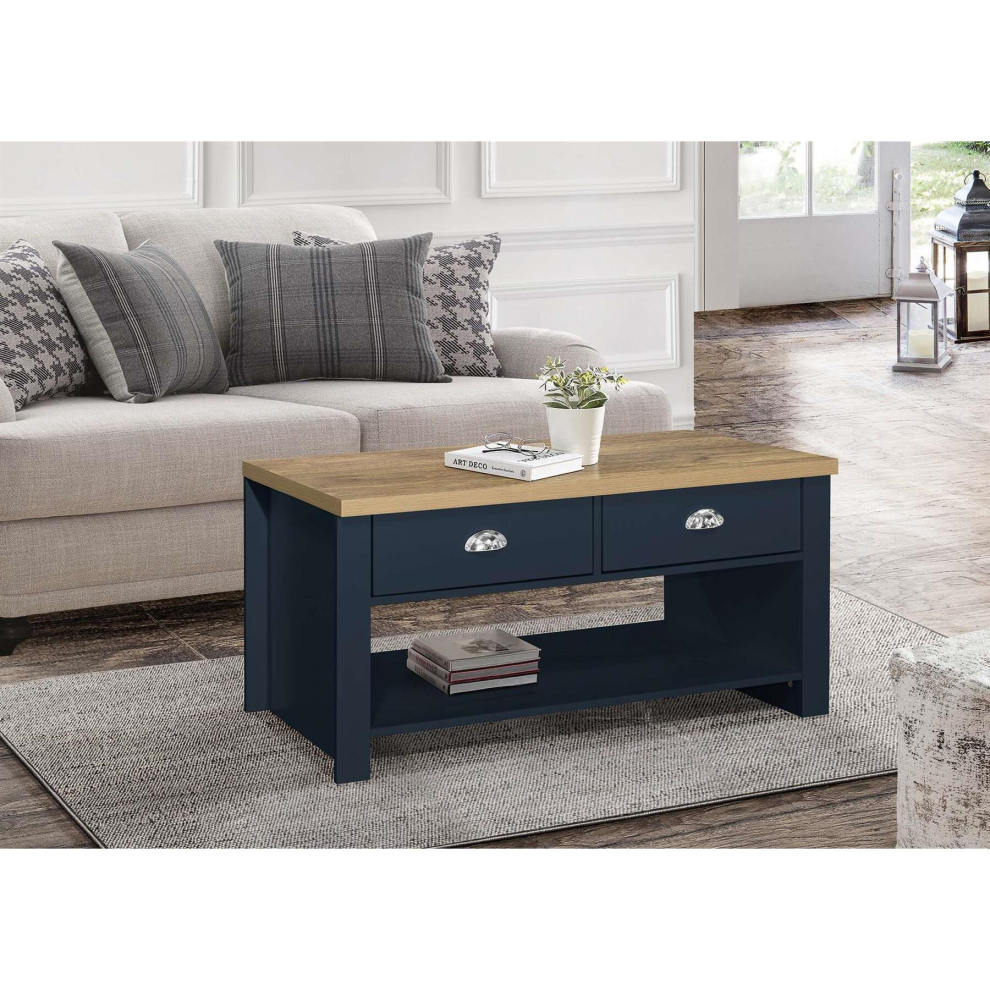 Coffee Table Blue & Oak Birlea Highgate 2 Drawer Navy Farmhouse Shabby Chic