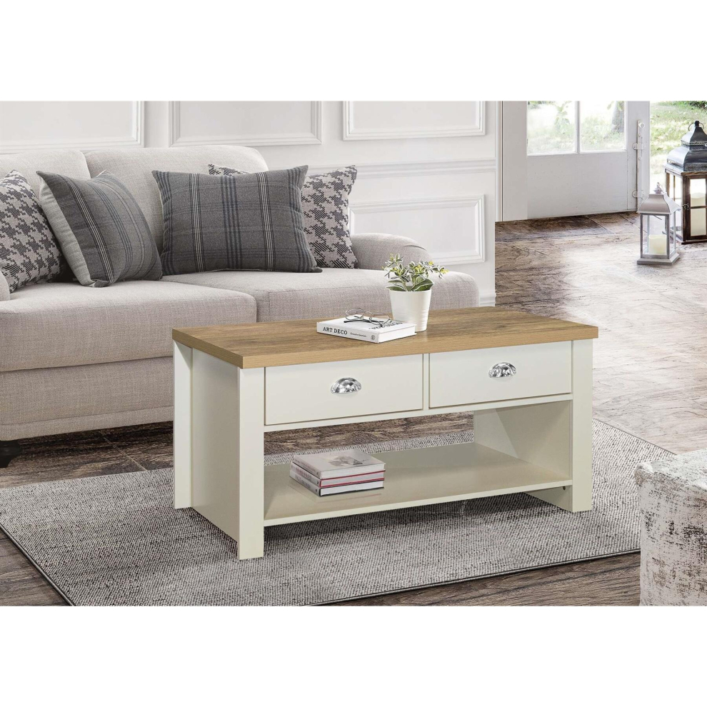 Coffee Table Cream & Oak Birlea Highgate 2 Drawer Farmhouse Shabby Chic