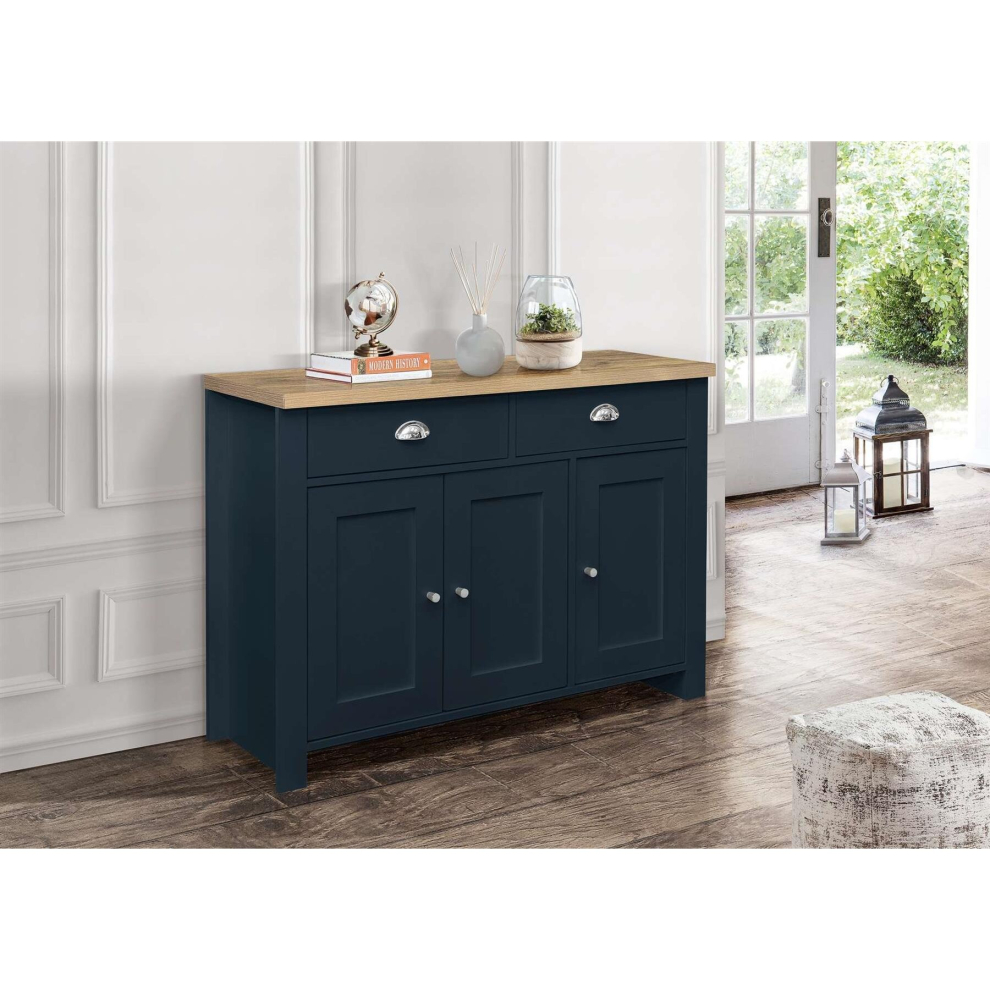 Sideboard Blue & Oak Birlea Highgate 3 Door 2 Drawer Navy Farmhouse Shabby Chic