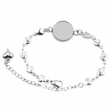 5PCS Stainless Steel 20mm Round Cabochons Settings Heart Chain Bracelet #95301
