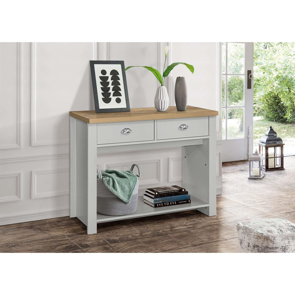 Console Table Grey & Oak Birlea Highgate 2 Drawer Farmhouse Shabby Chic