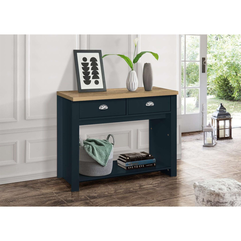 Console Table Blue & Oak Birlea Highgate 2 Drawer Navy Farmhouse Shabby Chic