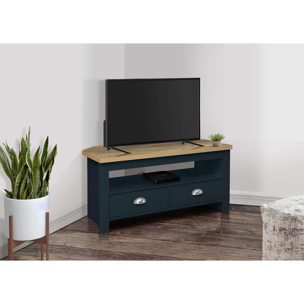 Birlea Corner Tv Unit Highgate Entertainment Navy Oak Farmhouse Shabby Chic Blue