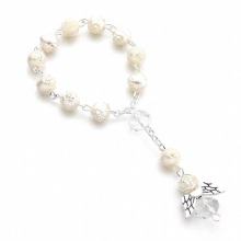 10Pcs Rose Beads Bracelet Baptism Favors with Angels Mini Rosaries Acrylic Beads Bracelet Christening Communion Finger Rosari