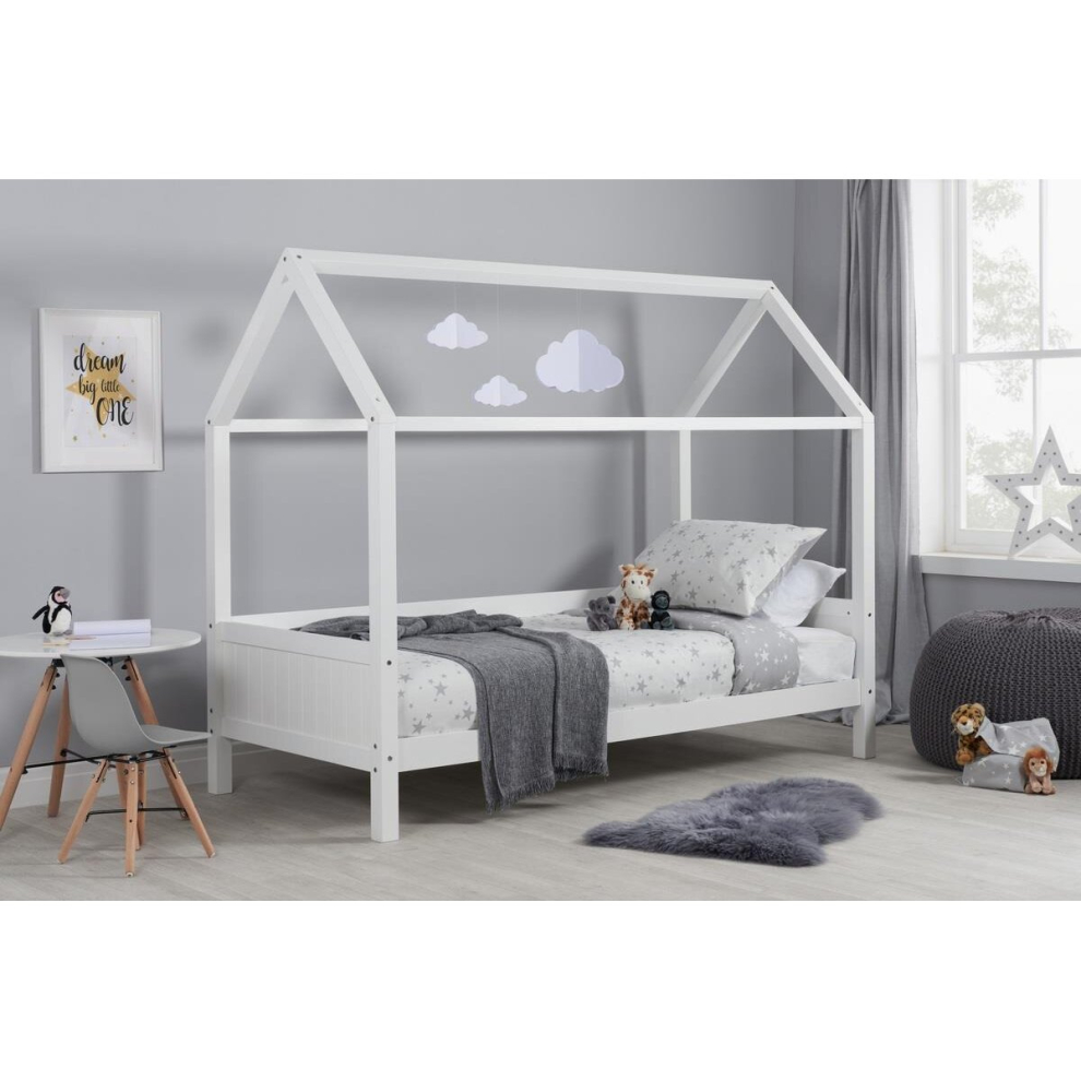 White Single Bed Frame Birlea Home 3FT 90cm Wood Canopy Kids Solid