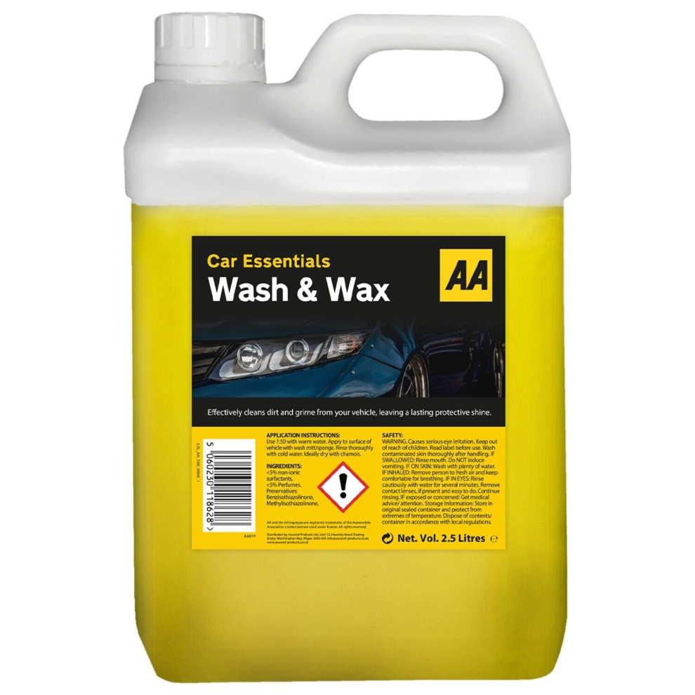 Aa Car Essentials, Wash And Wax Car Shampoo 2.5 Litre, Yellow 5060744389866