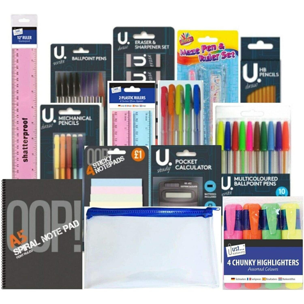 Shumaxx 64 Pcs Back To School Value Stationery Set And Maths Set Pens Pencils Calculator