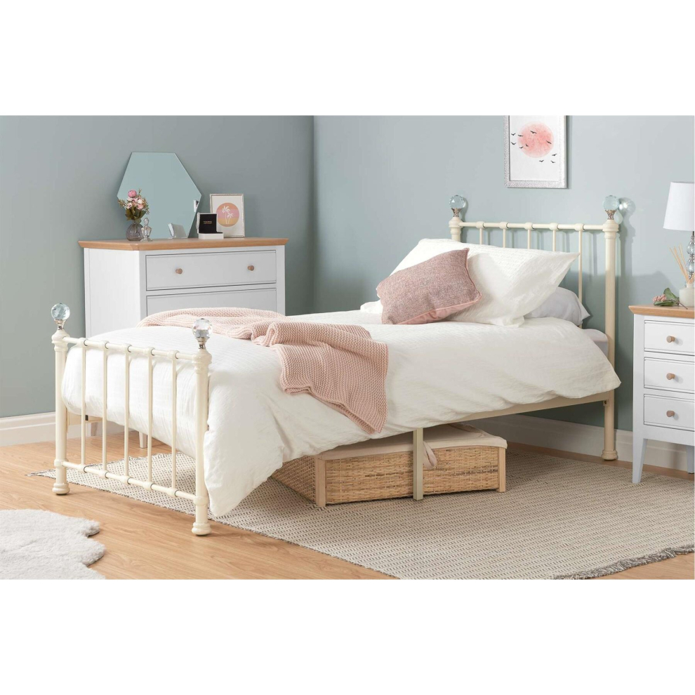 Birlea Jessica Crystal Ivory Single 3Ft 90Cm Metal Bed Frame Cream