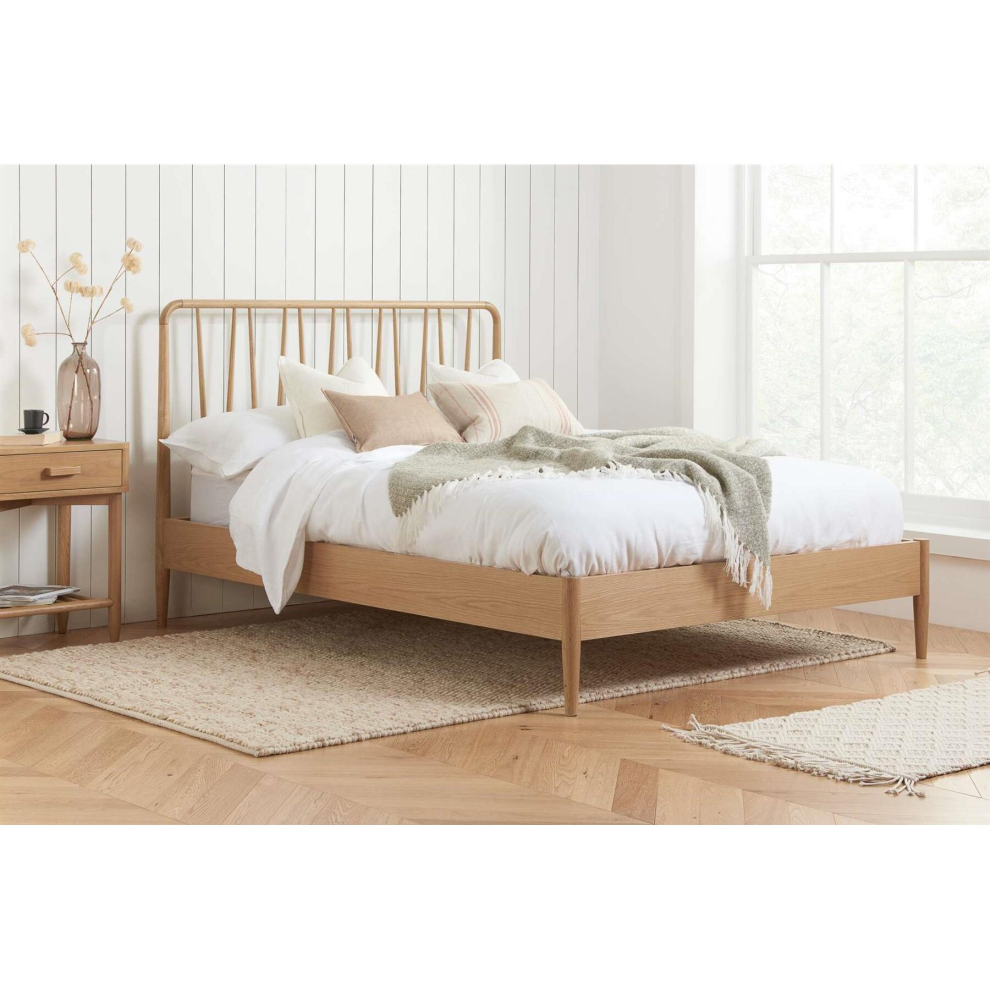 Solid Oak Double Bed Frame Birlea Jesper 135cm 4FT6 Contemporary Design