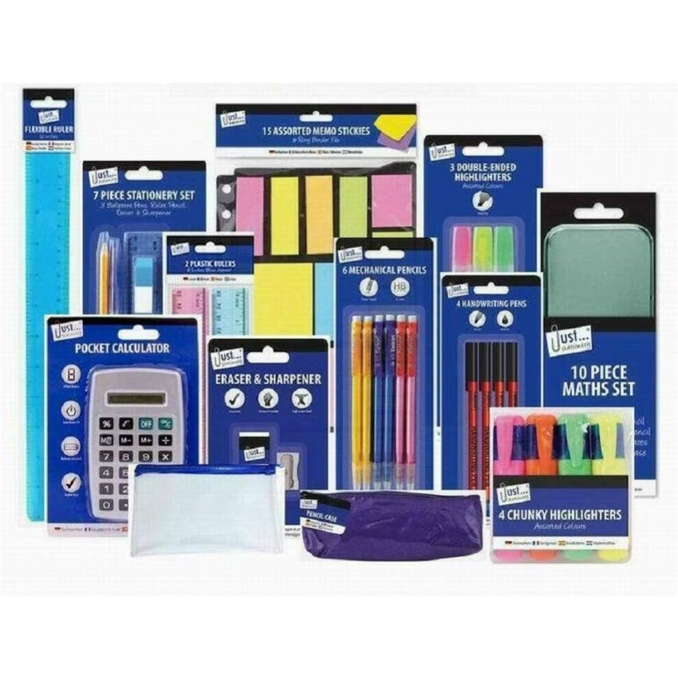 56 pc Stationary Set Back to School Highlighter Calculator Ruler Pen Pencil Memo Back to School Pack