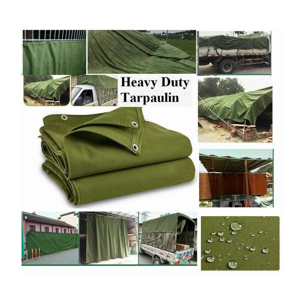 Extra Heavy Duty Tarpaulin Waterproof Sheet Thick Green Tarp Ground Canvas Cover (2.5 Meter x 2.5 Meter ) Green-image-OPC-PCWGS6R-NEW