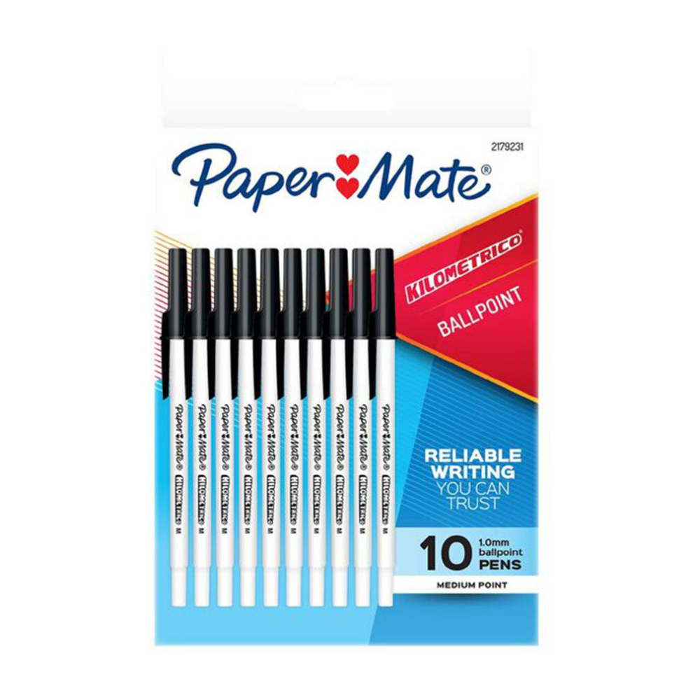 Paper Mate Papermate Kilometrico Medium Ballpoint Pen 10Pcs (Black) Black
