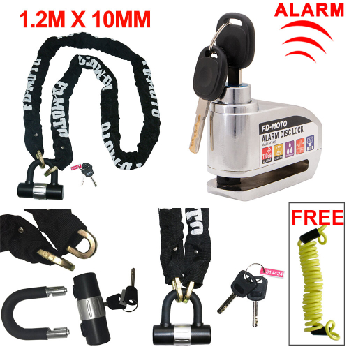 (Silver) FD-MOTO Motorbike 1.2M ChainLock Motorcycle Disc Safe Lock Reminder Cable