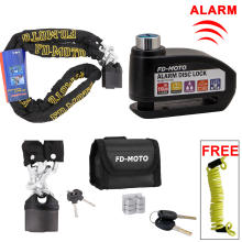 (Black) FD-MOTO 1.2M ChainLock Scooter Bike Safe Disc Lock Reminder Cable