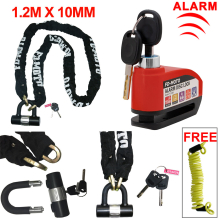 (Black/Red) FD-MOTO Motorbike 1.2M ChainLock Motorcycle Disc Safe Lock Reminder Cable