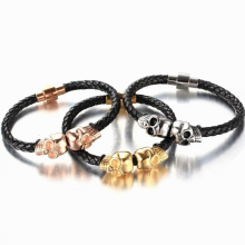 Tisnium Skeleton Man Bracelet Leather Woven Chain Punk Hip-hop Boys Accessories Gift Hot and Retail