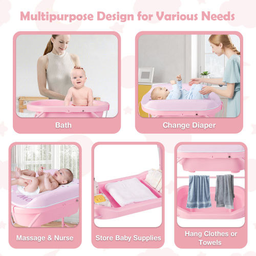 Costway Baby Changing Table with Bathtub Folding Infant Diaper Changing Nursery Station 2