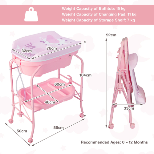 Costway Baby Changing Table with Bathtub Folding Infant Diaper Changing Nursery Station 1