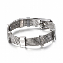 Classic Women Rose Stainless Steel Square Crystal Lover Heart Watch Strap Belt Bracelet Jewelry