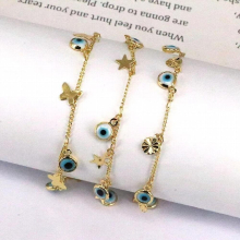 10Pcs Lucky Eye Star butterfly Round Tassel Foot Chain Anklet Adjustable Eyes Ankle Bracelet for Women Girls Jewelry