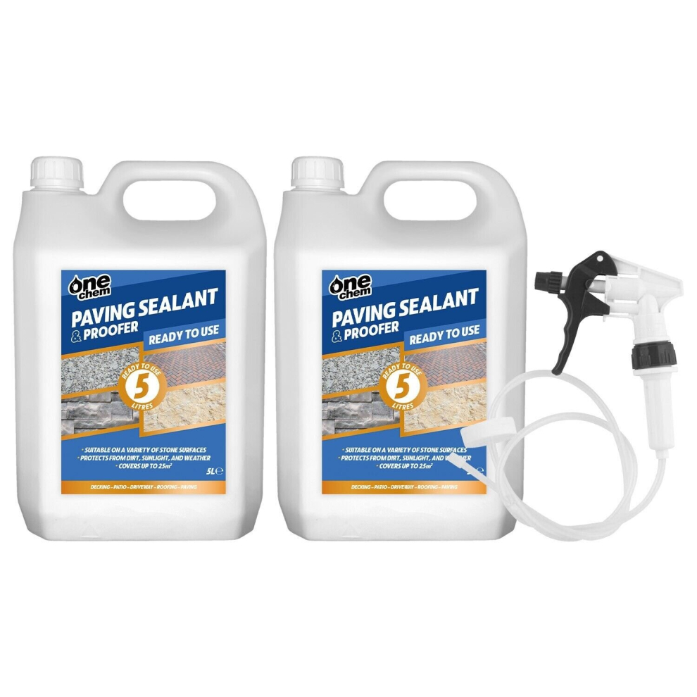 One Chem Paving Sealant & Proofer 2 X 5 Litre Water Seal And Long Hose Trigger Green