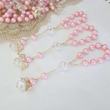 baptism favors pink communion favors plated recuerdos para bautizo finger rosaries christening favors crystal pearls