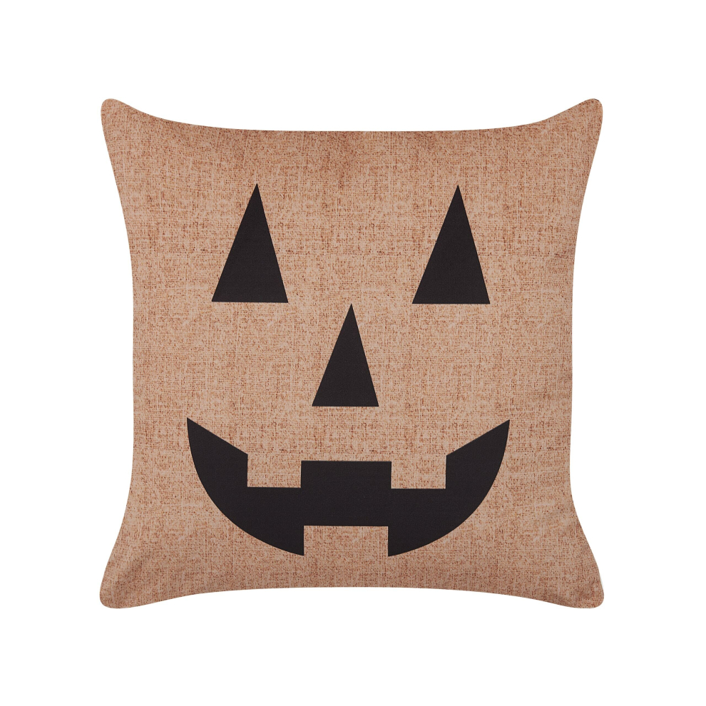 Velvet Cushion Jack-O-Lantern Pattern 45 x 45 cm Beige SEBES