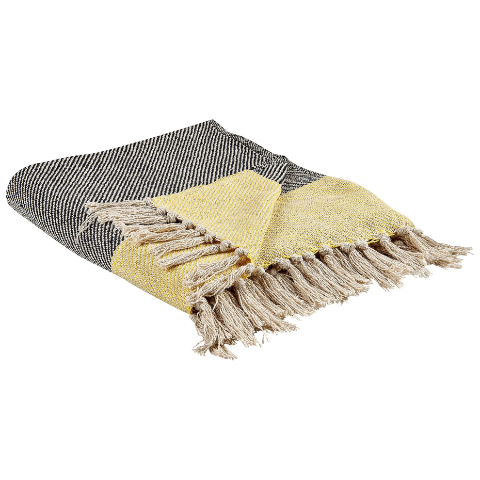 Cotton Blanket 125 x 150 cm Grey and Yellow LAPU