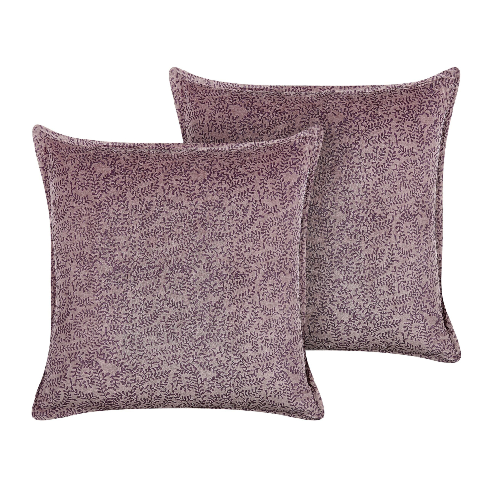 Set of 2 Velvet Cushions Floral Motif 45 x 45 cm Pink KALMIA