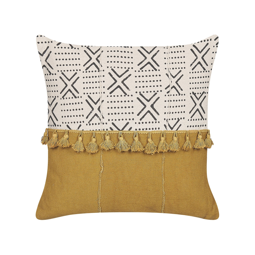 Cotton Cushion Geometric Pattern 45 x 45 cm White and Yellow WOODI