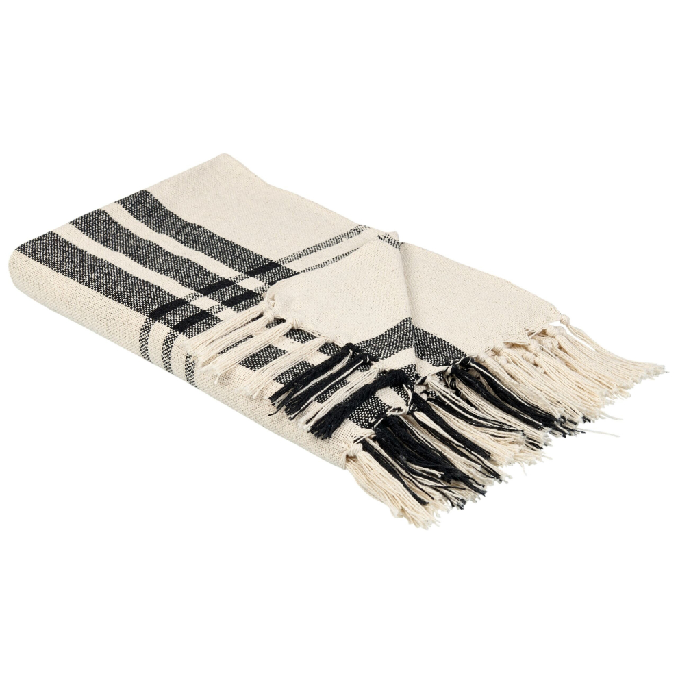 Cotton Blanket 130 x 170 cm Off-White and Black YUVALI