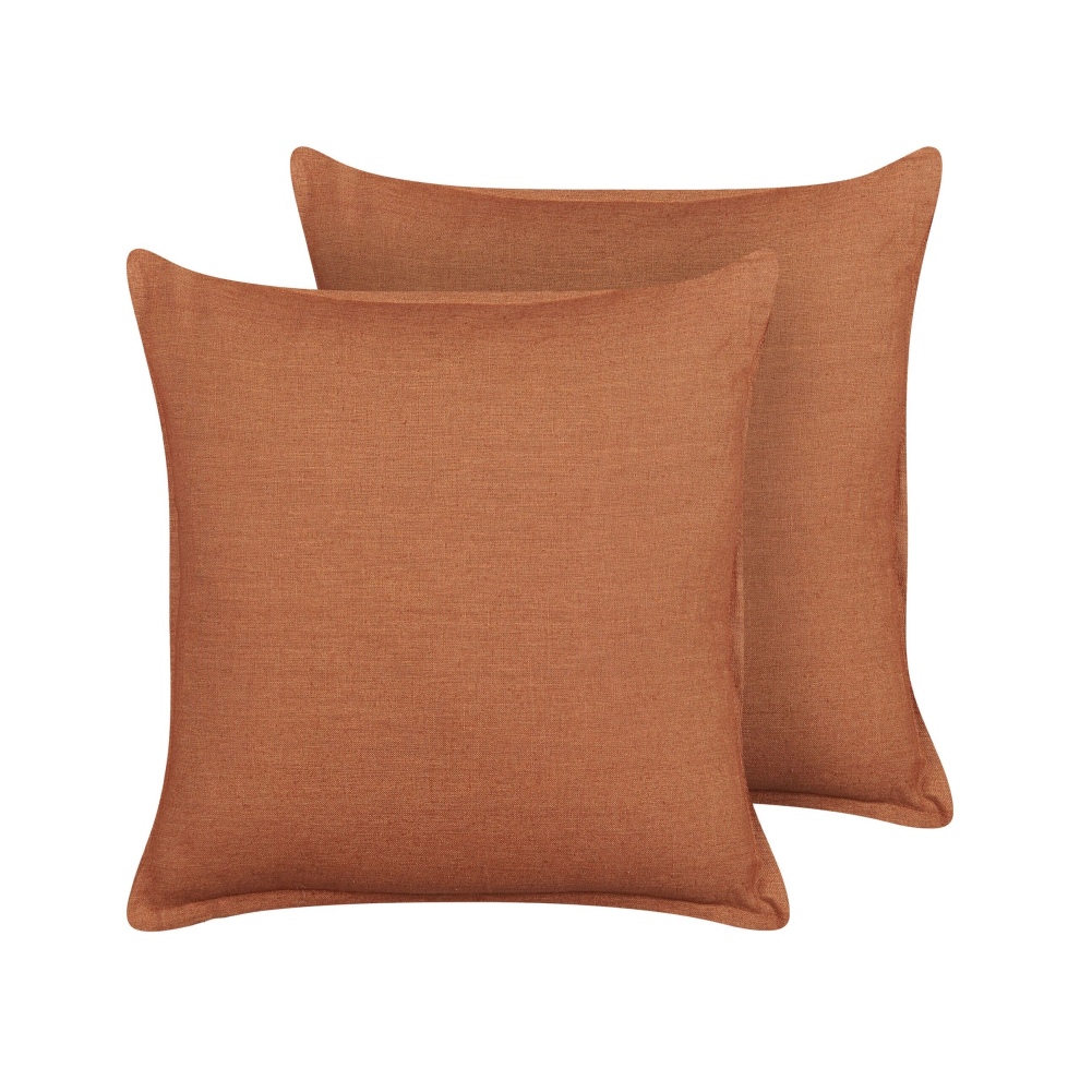 Set of 2 Linen Cushions 45 x 45 cm Orange SAGINA