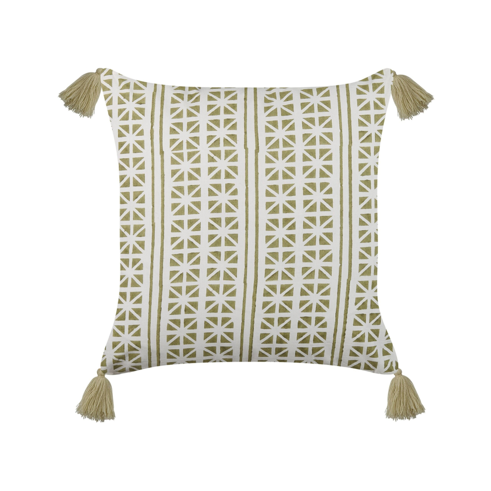 Cotton Cushion Geometric Pattern 45x45 cm Green and White SYRINGA