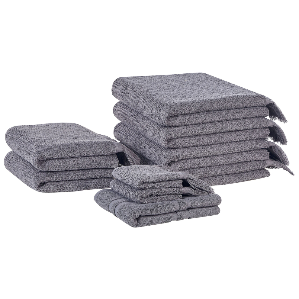 Set of 9 Cotton Terry Towels Grey ATIU