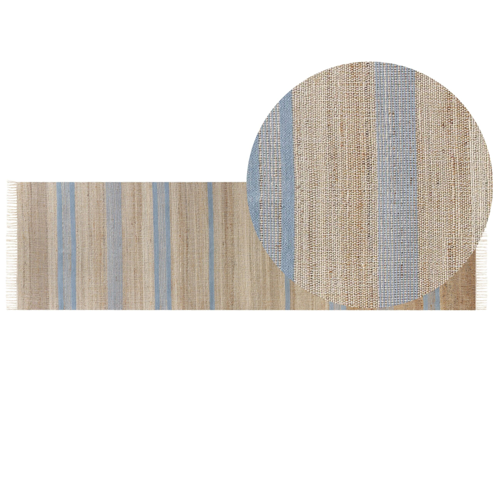 Jute Runner Rug 80 x 300 cm Beige and Light Blue TALPUR