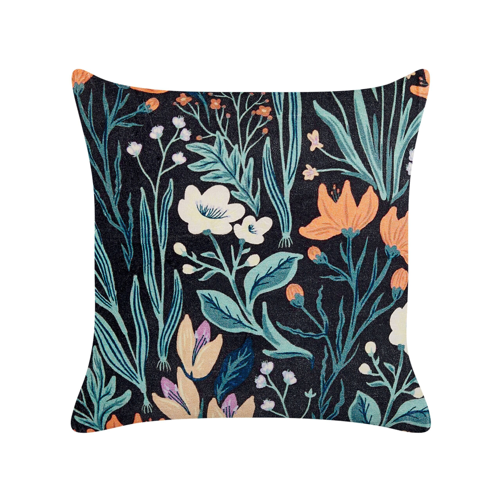 Velvet Cushion with Flower Pattern 45 x 45 cm Black and Green OSMUNDA